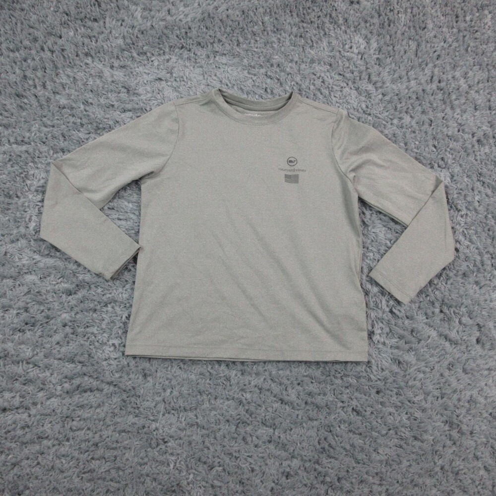 Vineyard Vines Shirt Youth 7 Gray Long Sleeve US Flag Graphic Print Tee T-Shirt